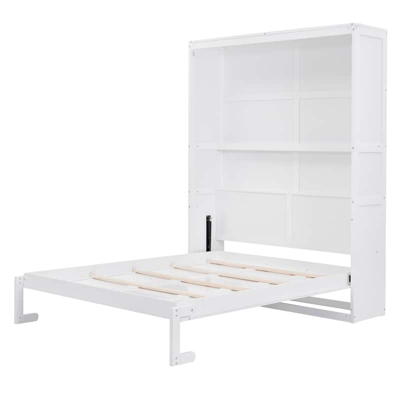 Queen Size Smart Murphy Bed - Space-Saving Wall Bed with 2-Tier Storage Cabinet
