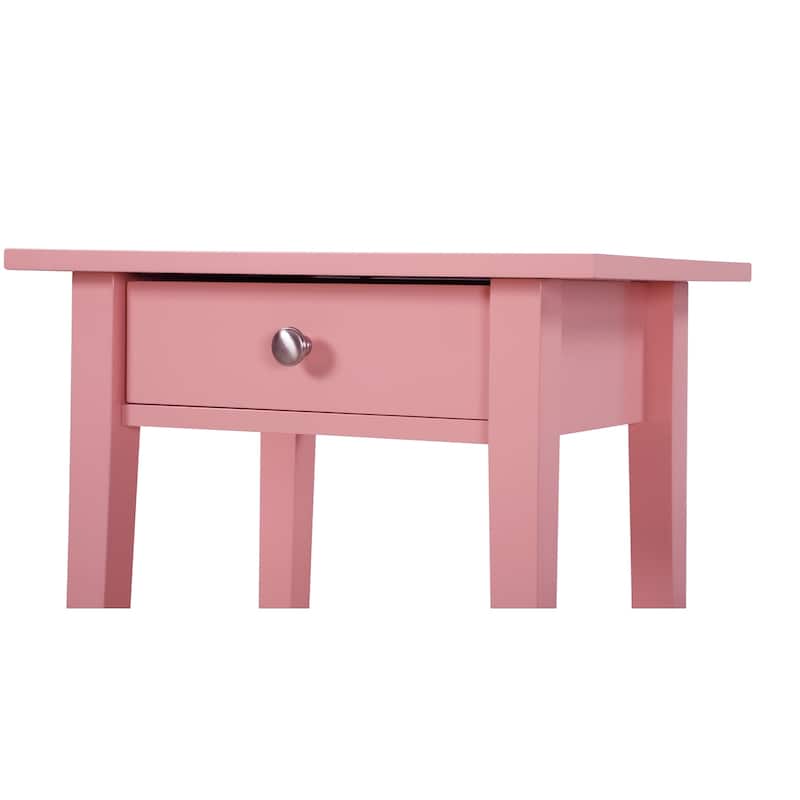 Pink Nightstand 28x18x14 Stylish Bedside Table with Cheerful Finish, Compact Drawer Storage and Sleek Contemporary Look