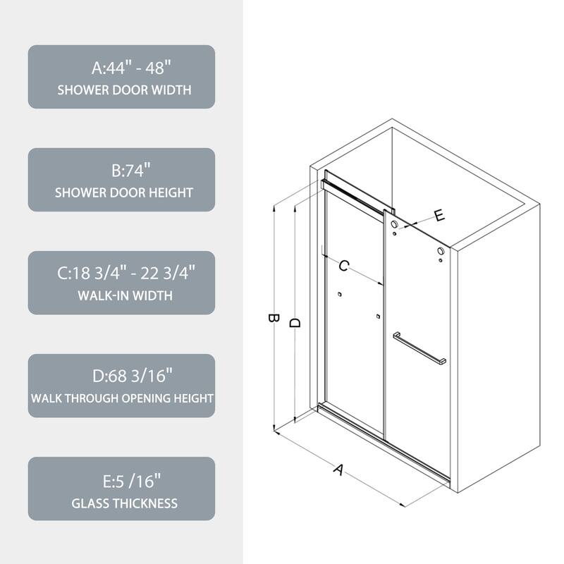 48"W x 74"H Double Sliding Glass Shower Door