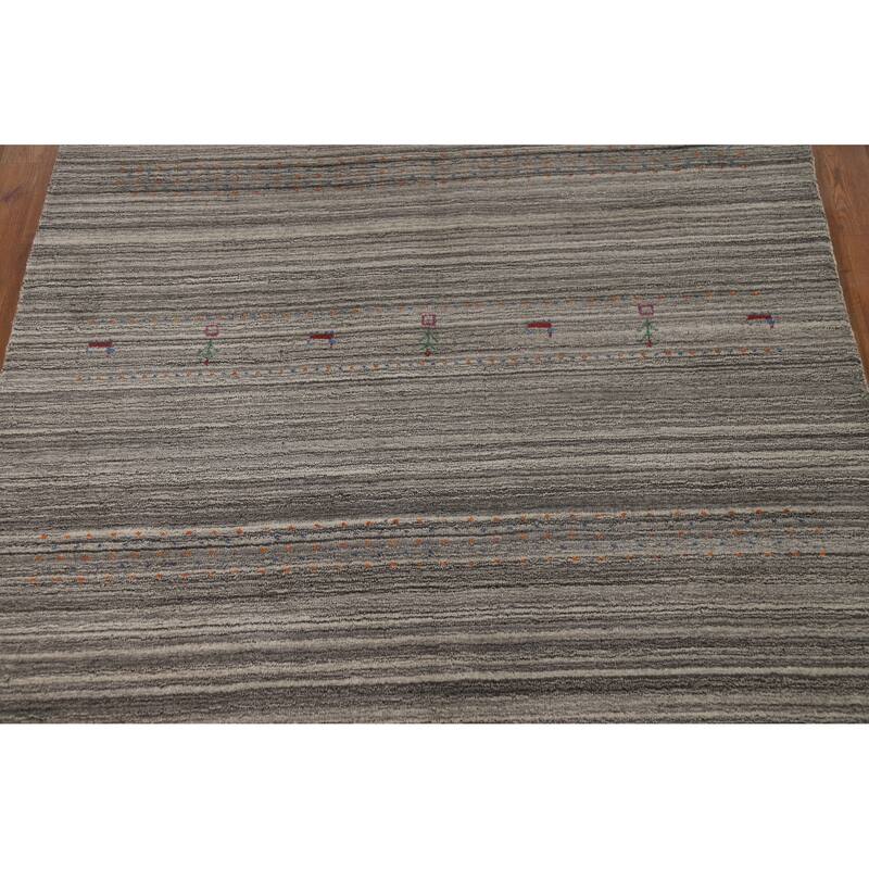 Hand Knotted Oriental 100% Wool Carpet Tribal Animal Pictorial Greys & Charcoal Gabbeh Area Rug - 7' 7'' X 5' 0''