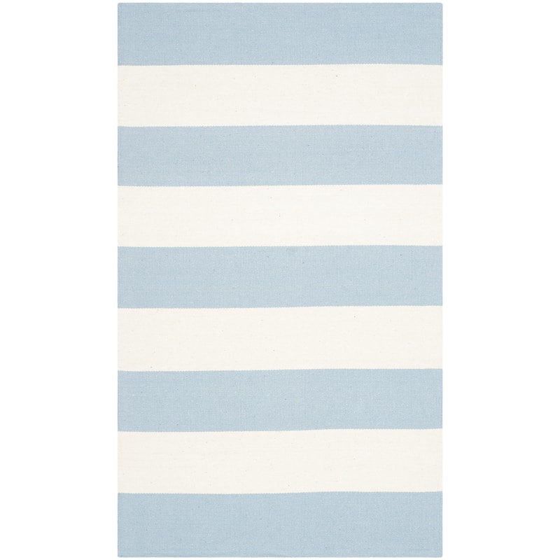 SAFAVIEH Handmade Montauk Geltrude Stripe Cotton Flatweave Rug - 2'6" x 4' - Sky Blue/Ivory