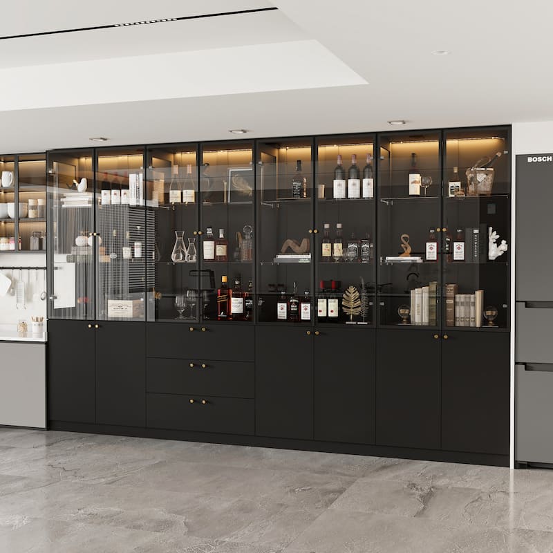 LED Glass Display Cabinet with Aluminum Alloy Frame Glass Door Showcase Wine Storage Cabinet