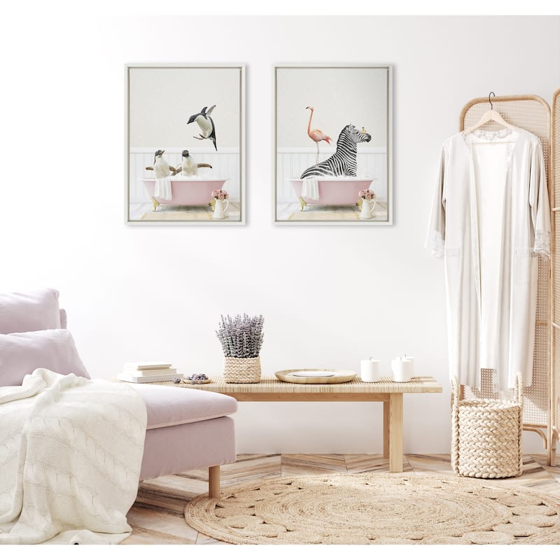 Kate and Laurel Zebra Flamingo Rose Bath Framed Canvas by Amy Peterson