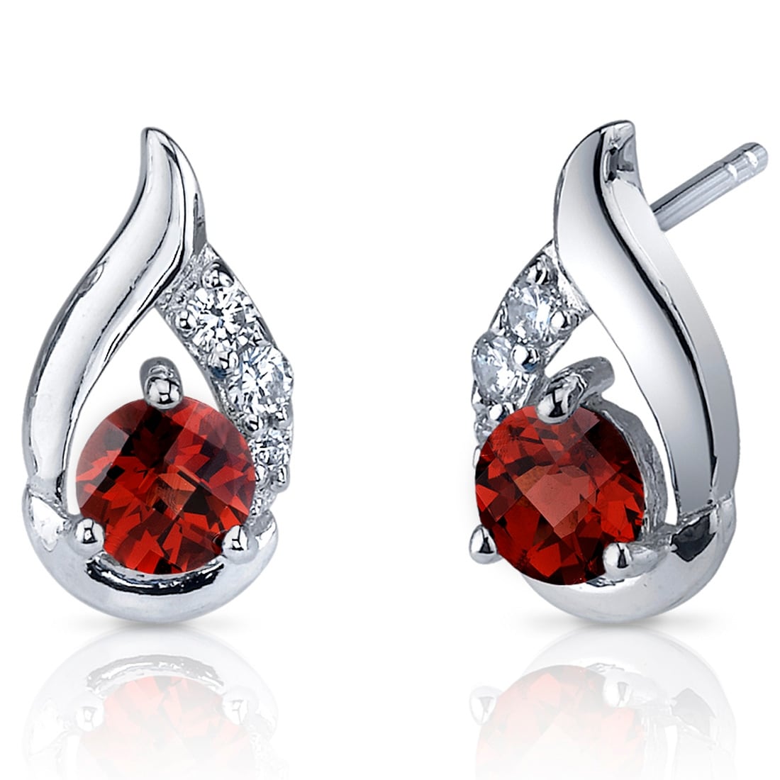 Oravo Sterling Silver 1.5ct Garnet Round Stud Earrings