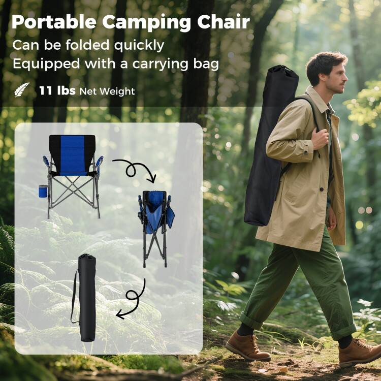 Oxford Metal Folding Camping Chair with Cupholder and Carrying Bag