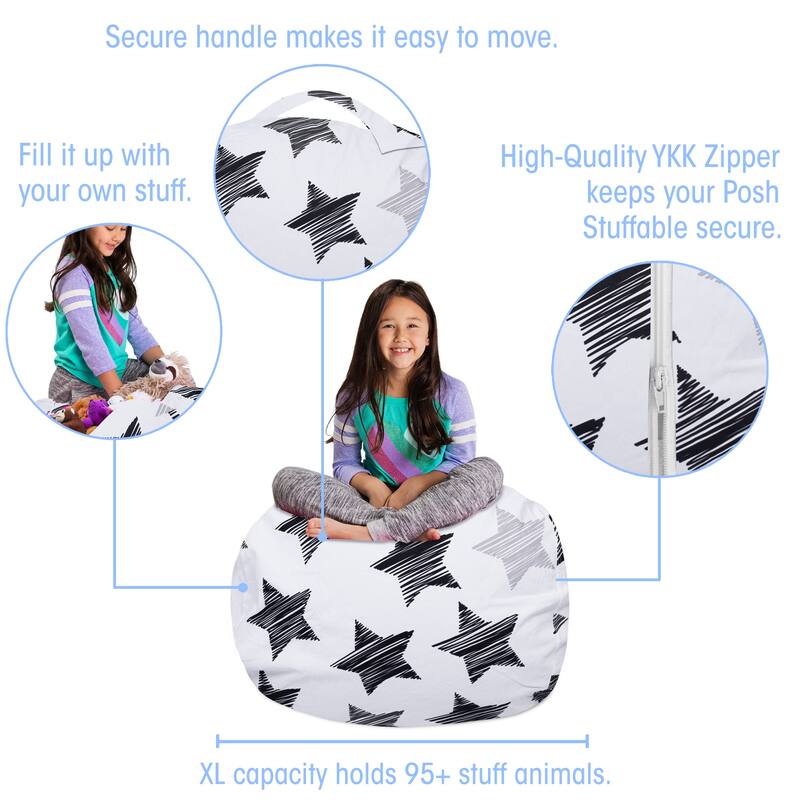 Kids Bean Bag Chair Cover Stuffed Animal Storage or Toy Organizer