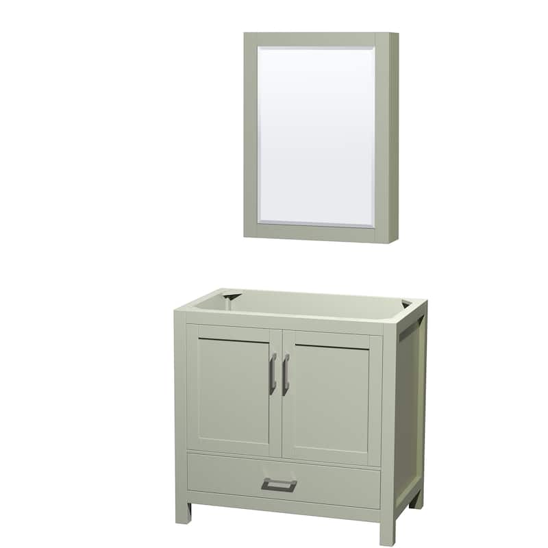 Wyndham Collection Sheffield 36" Hardwood Vanity Cabinet and Medicine - Light Green / Brushed Nickel Hardware - Painted