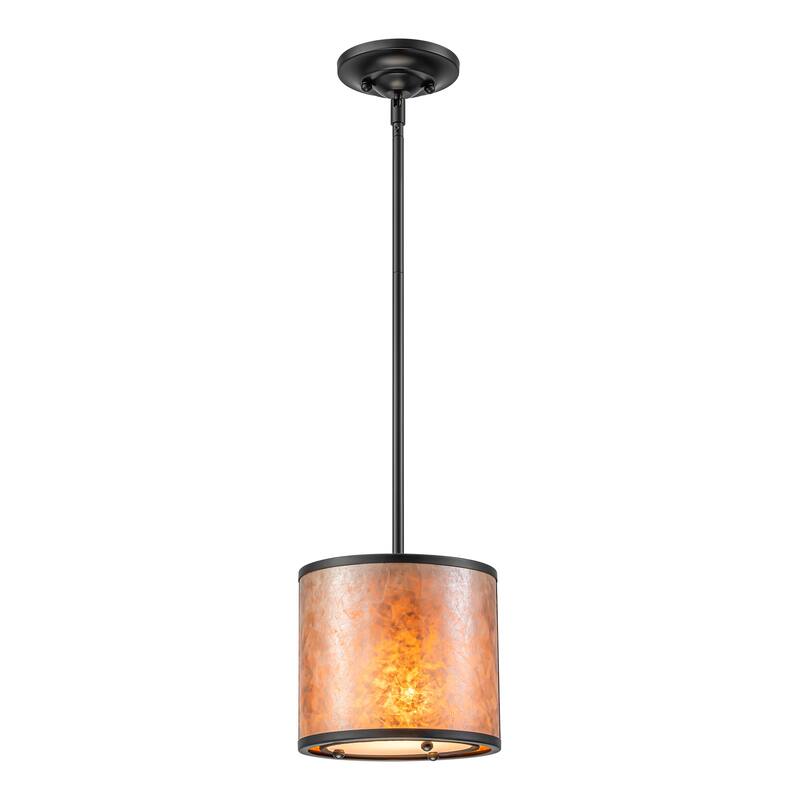 20" W and 8" W Rustic Matte Black Finish Tawny Mica Drum Pendant Light for Living Room & Bedroom