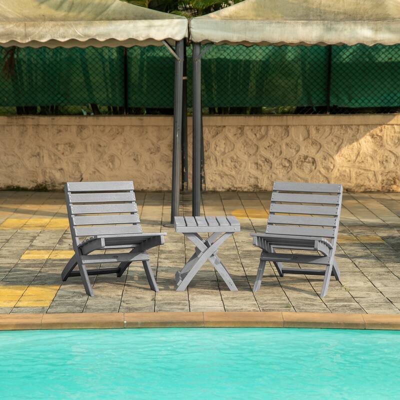 Versailles Quick Assembly All-Weather Outdoor Folding Patio Chair and Table Set - 3-piece - Gray