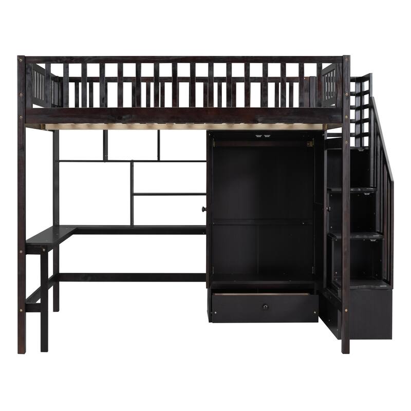 Loft Bed with Bookshelf, Drawers, Desk and Wardrobe