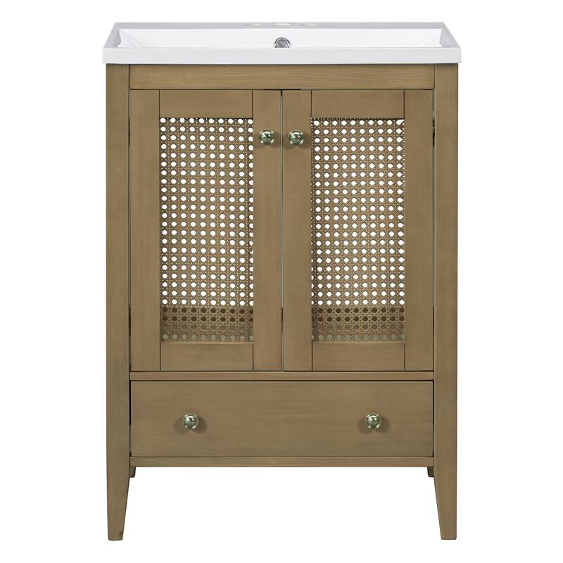 24 in. Freestanding Bath Vanity in Nature with White Ceramic Top