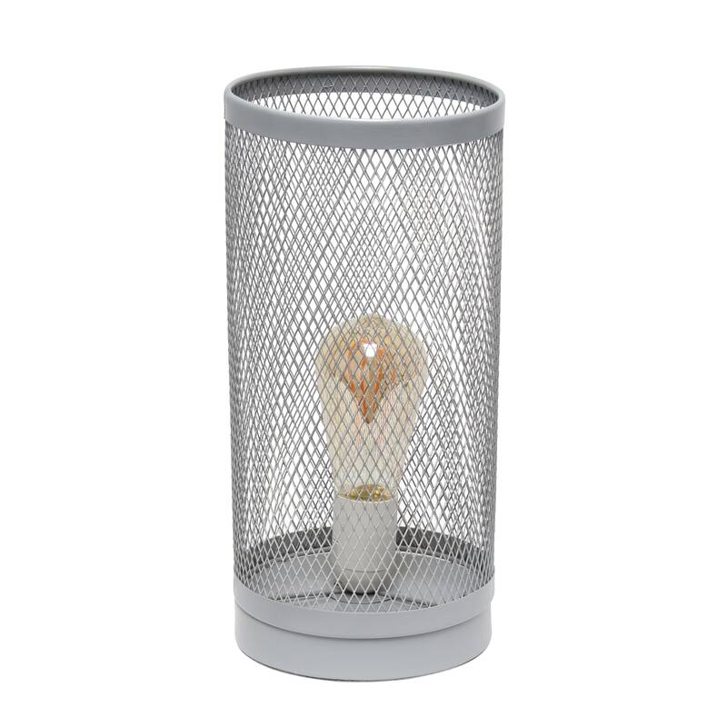 12.75" Industrial Mesh Cylinder Table Lamp, Modern Accent Lighting For Living Room, Entryway, Bedroom, Office, Black