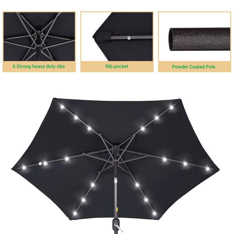 LIVOOSUN Patio 7.5 Feet Market Solar LED Light Umbrella