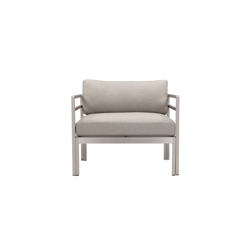 Billy 34 Inch Modern Outdoor Armchair, Gray Aluminum Frame, Fabric Cushions