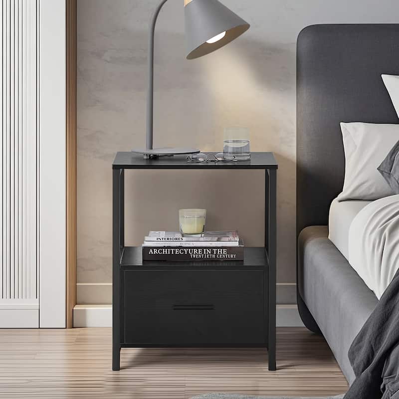 Javlergo (Set of 2) 1-Drawer Nightstand, Modern Square End Side Table for Bedroom, Living Room