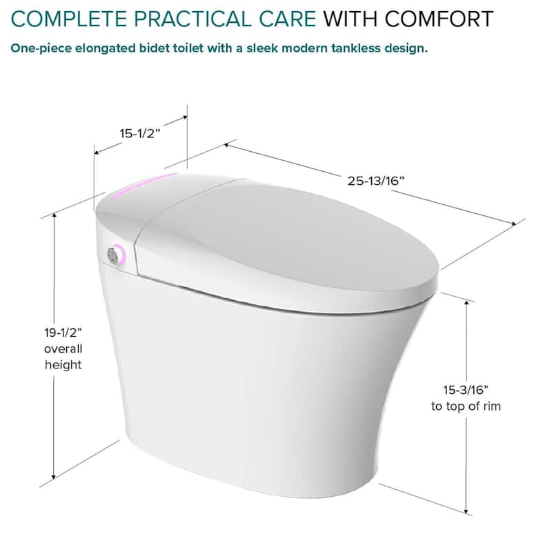 Rosemary 1-Piece 0.8/1.28 GPF Dual Flush Elongated Bidet Toilet in White