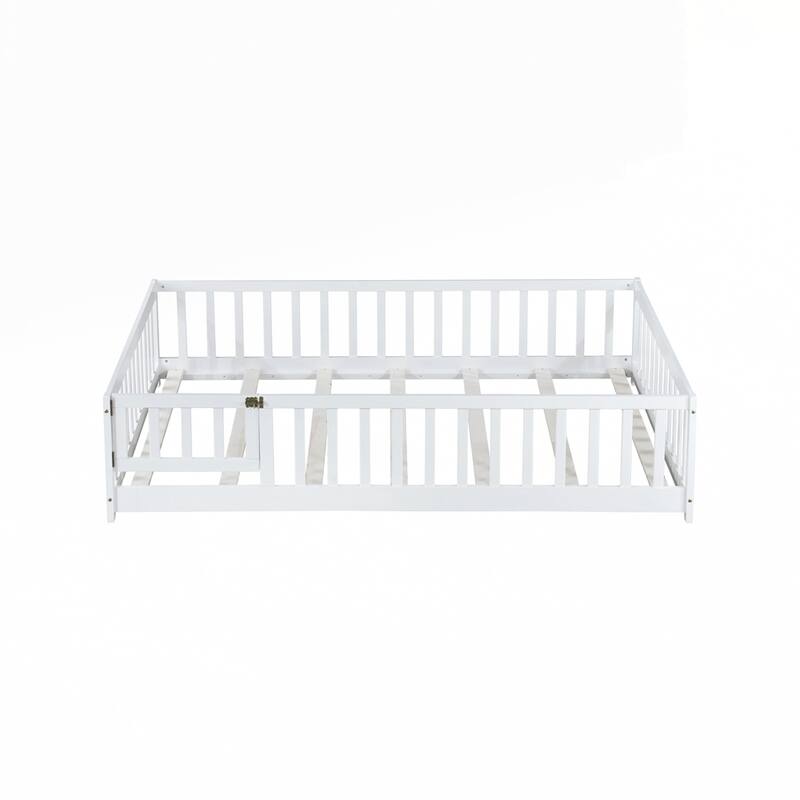 Rubber Wood Floor Bed with Safety Guardrails