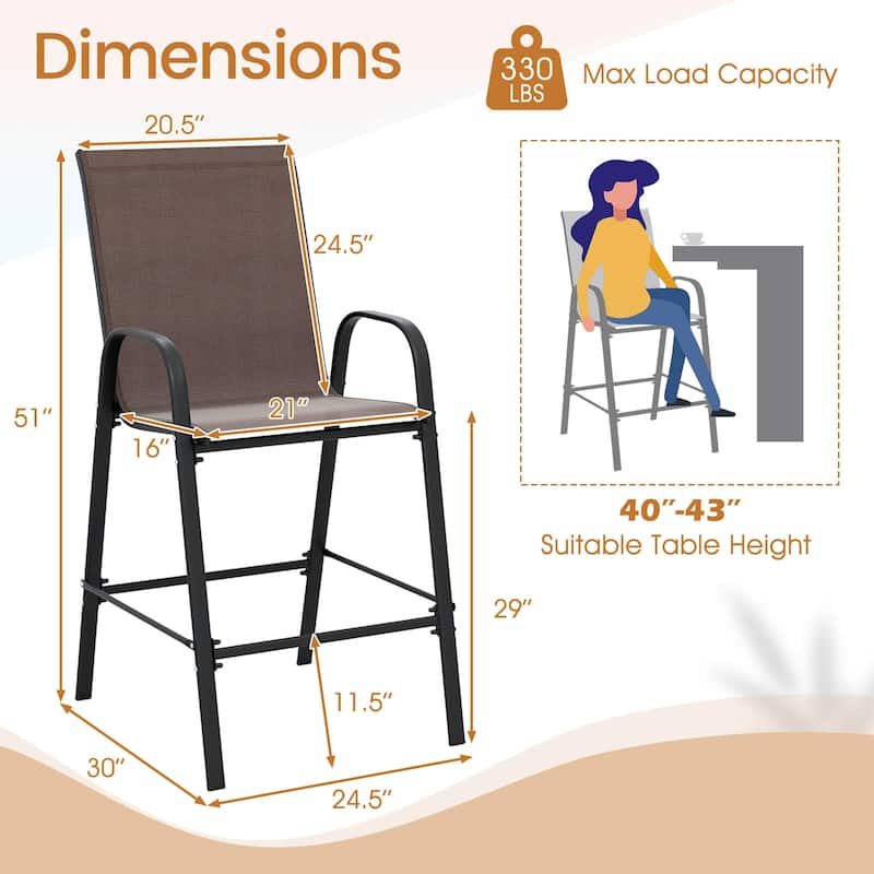 Costway 2 PCS Outdoor Bar Stools 29" Fabric Bar Height Stools with - See Details
