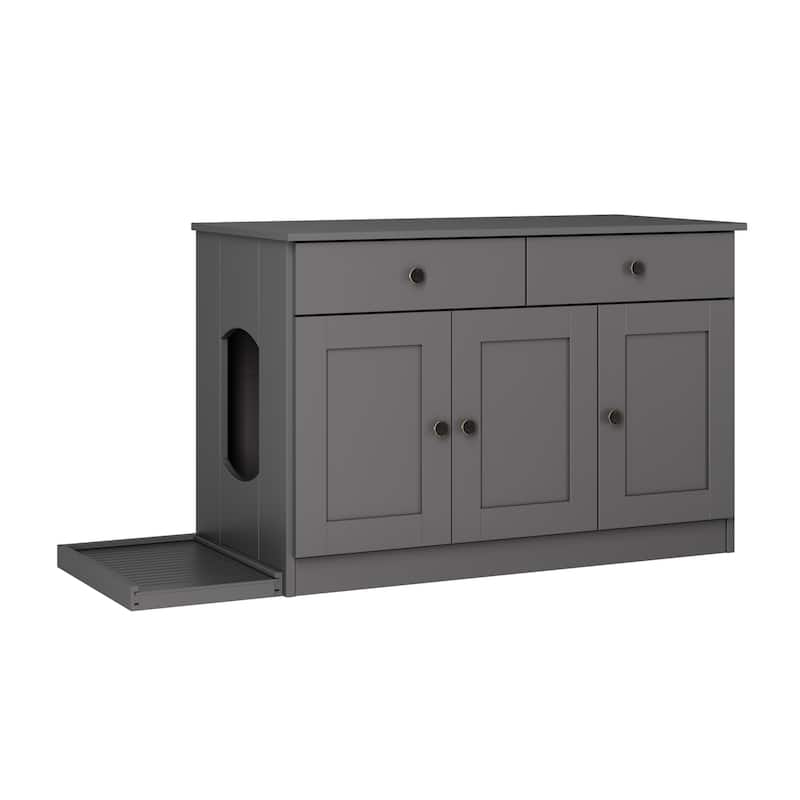 Palace Imports 100% Solid Wood Ziva 3-Door Cat Litter Box Enclosure with 2-Drawers and Litter Catch