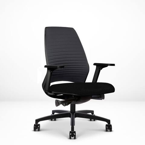 Via Seating 4U Ergonomic Adjustable Task Chair, Stretch Mesh Back, Contract Grade, Black Frame, Genuine Leather Seat