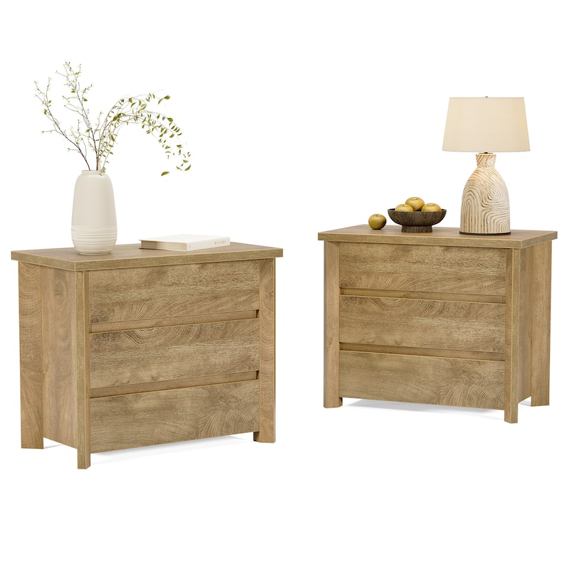 Oversized 3-Drawer Wood Nightstand, Large Storage Night Stand for Bedroom