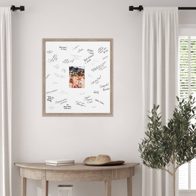 Hardwood Wedge Signature Mat Picture Frame - Autograph Photo Frame Guest Book Alternative for Weddings, Graduations, Retirement