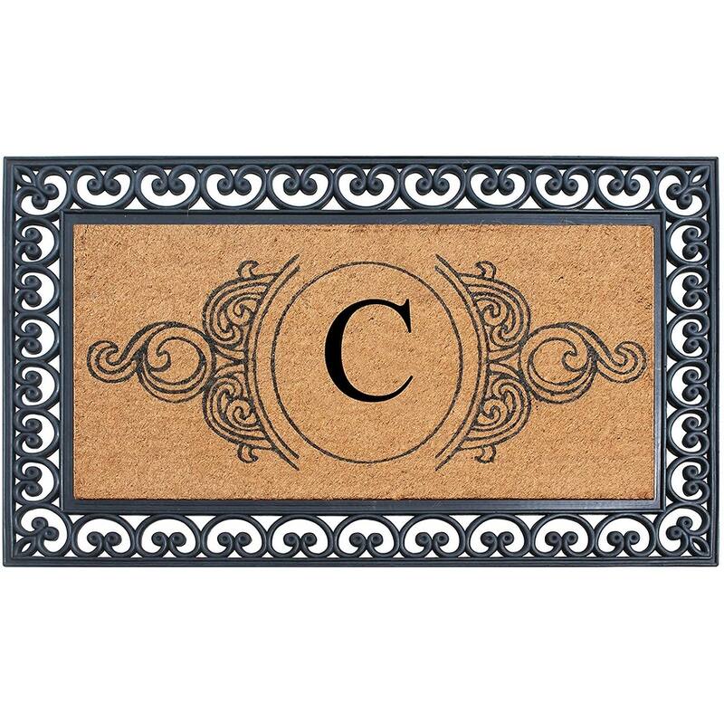 A1HC 30" x 48" Heavy-Duty Rubber & Coir Outdoor Doormat with Copper/Black Border – Large, Non-Slip Backing - C