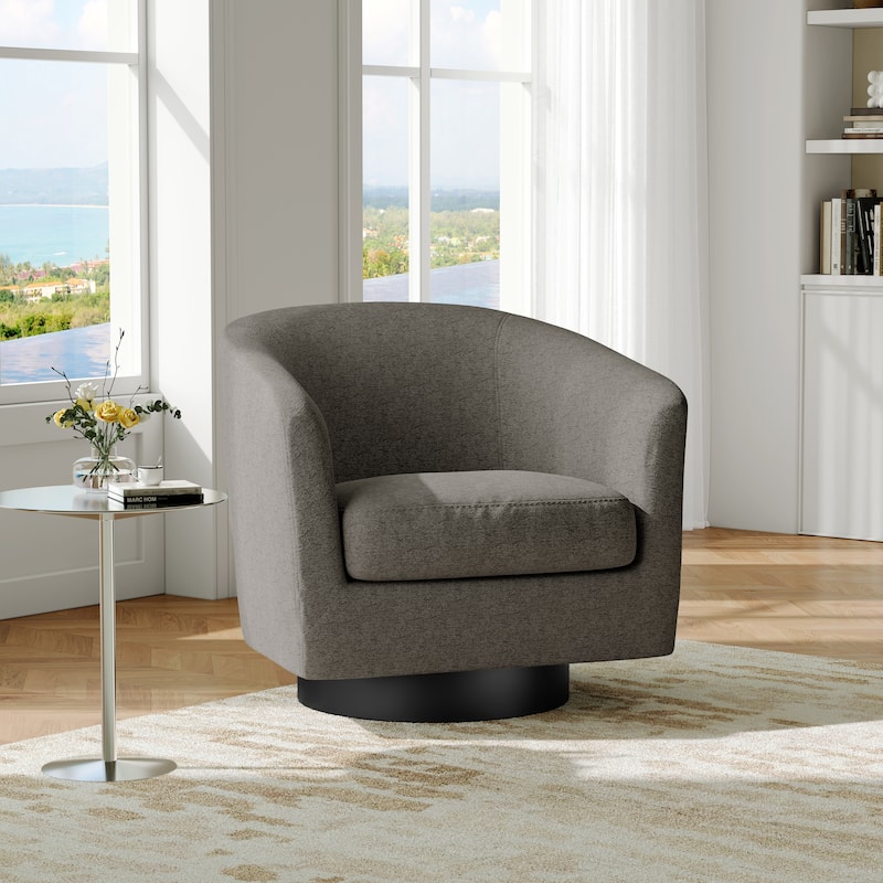 Modern Upholstered Swivel Barrel Club Arm Accent Chair for Living Room - 1 Set - Tan-Chenille
