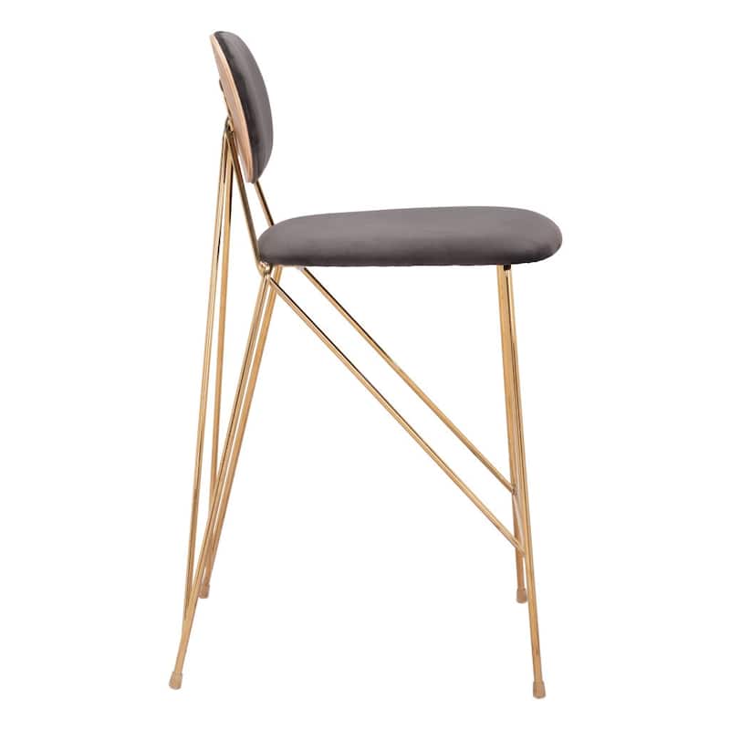 HomeRoots Set of Two 26" Gray and Gold Velvet and Steel Low Back Counter Height Bar Chairs