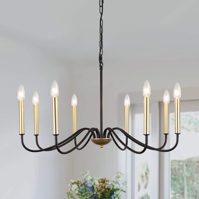 8-Light Simple Candle Chandelier, Traditional Chandelier, Farmhouse Metal Ceiling Light for Dining Room - W28.74"x H14.96"