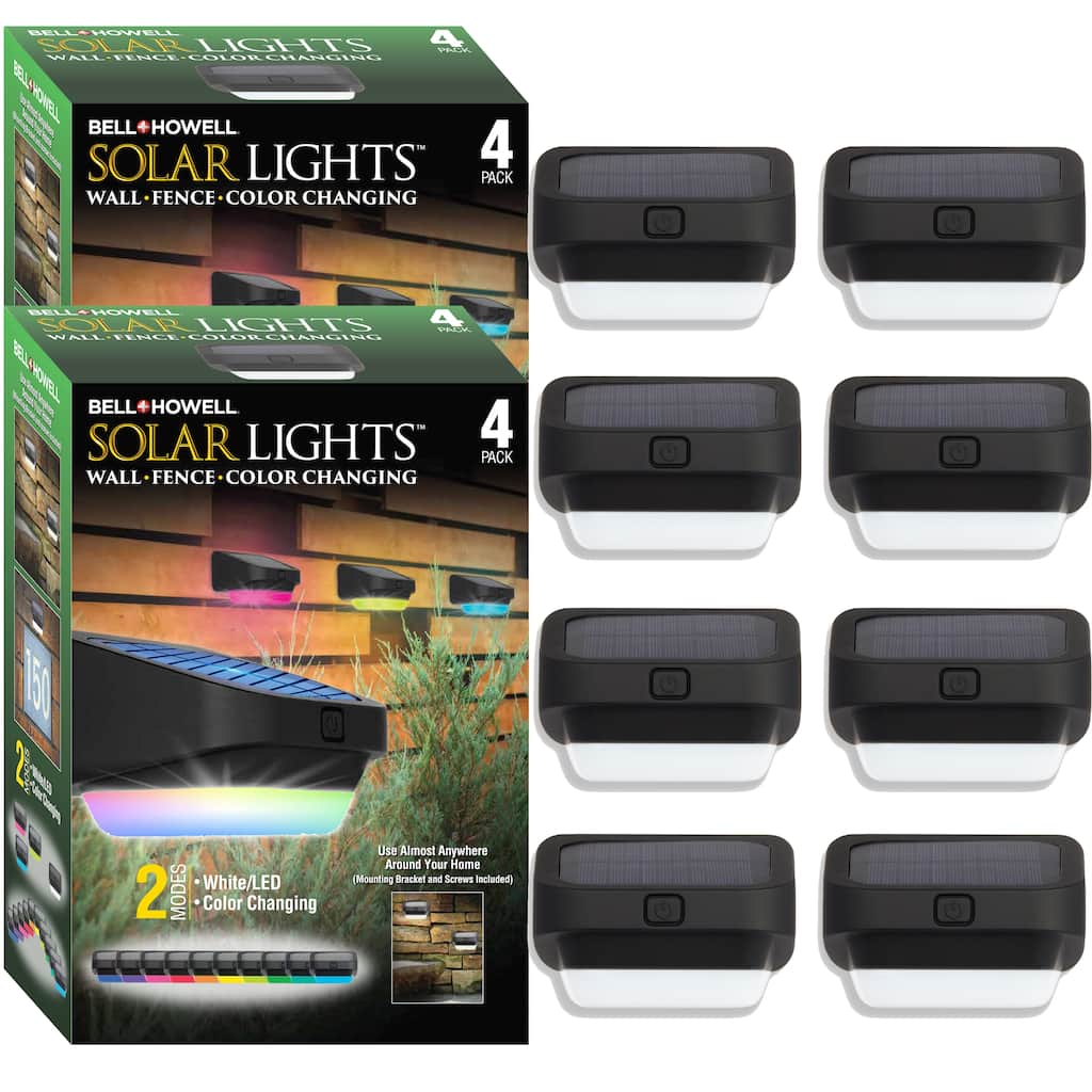 Bell + Howell Color Changing Solar Deck Fence Lights For Patio, Stairs, Pathways, and More - 8 Pack - Multi