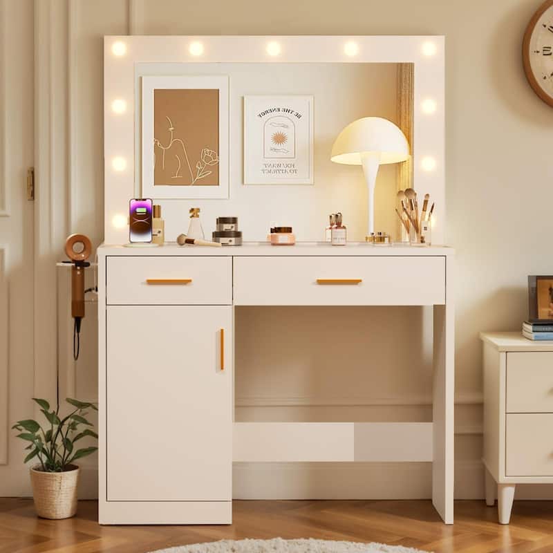 Rossetta Lighting Makeup Vanity Table with Side Hook and Power Outlets