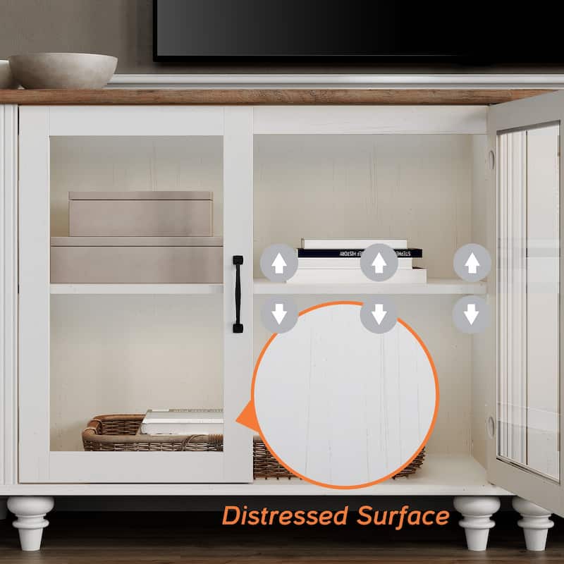 TV Stand with Glass Doors, TV Console Table TV Cabinet