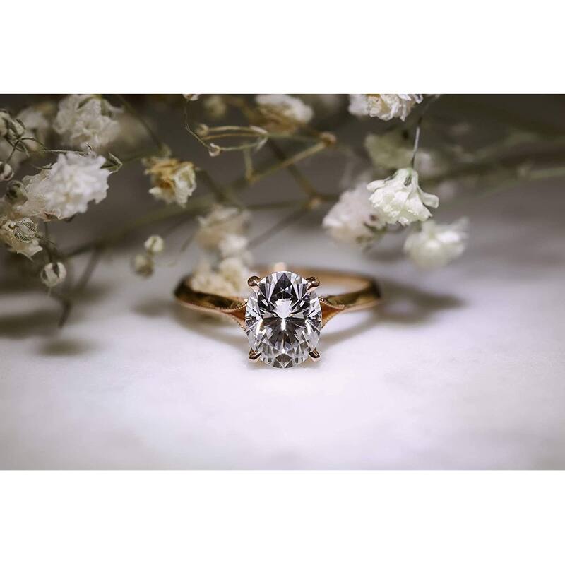 Annello by Kobelli 14K Gold 2ct Oval Forever One Moissanite Cathedral Engagement Ring (DEF/VS, GH/I)