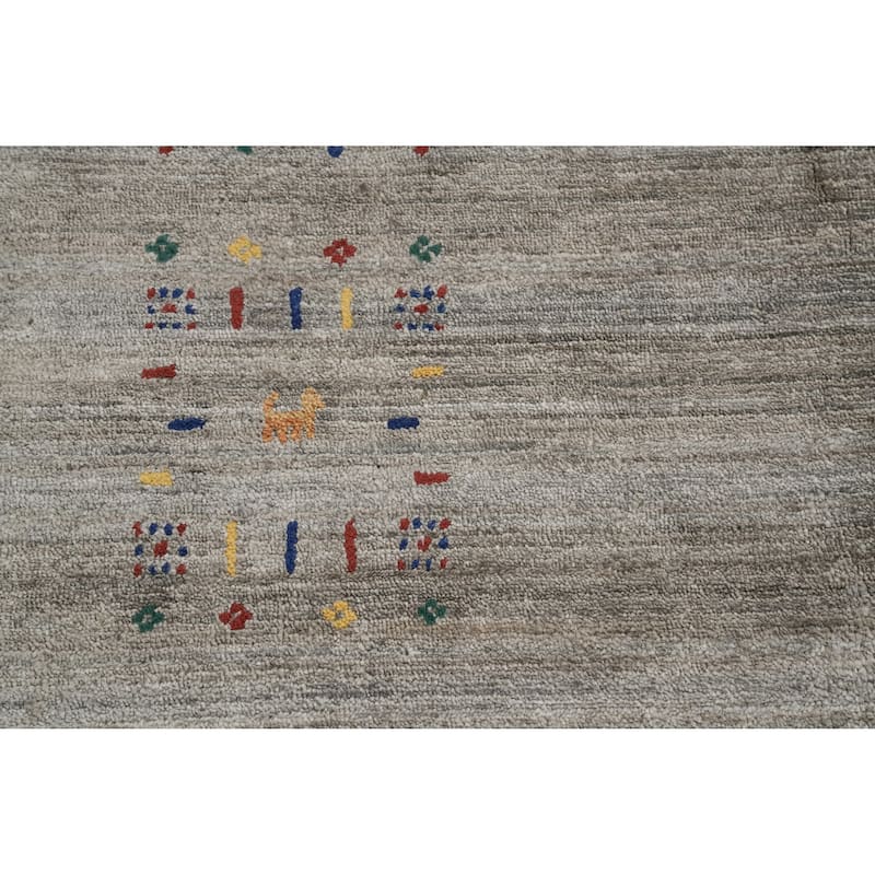 Hand Knotted Oriental Viscose Silk Carpet Tribal Animal Pictorial Greys & Charcoal Gabbeh Area Rug - 8' 10'' X 8' 9''
