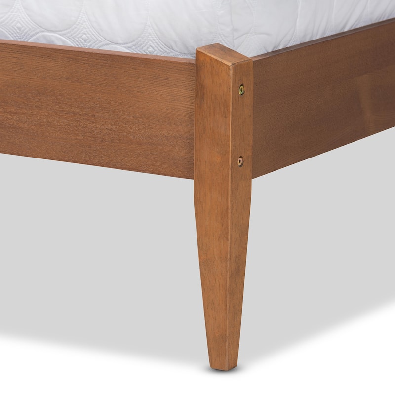 Lenora Mid-Century Modern Fabric Upholstered Wood Platform Bed - Beige