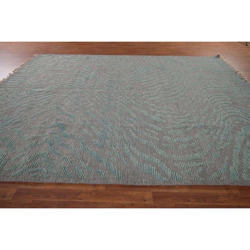 All-Over Abstract Moroccan Area Rug Hand-Knotted Wool Carpet - 9'9"x 12'4"