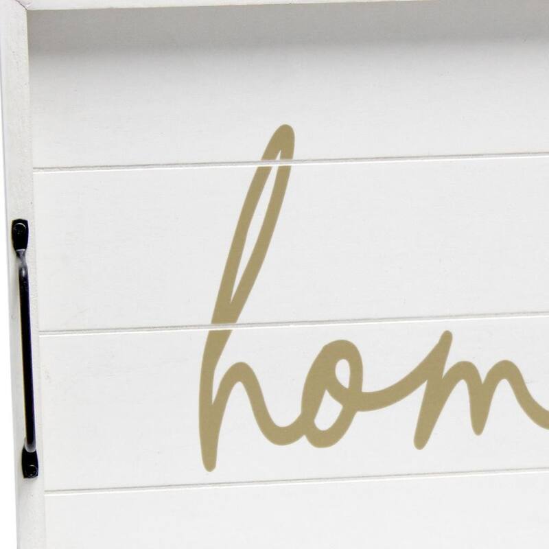 HomeRoots 16" White And Gold Home Serving Tray With Handles - 15.50 in. x 2.25 in. x 12.00 in.