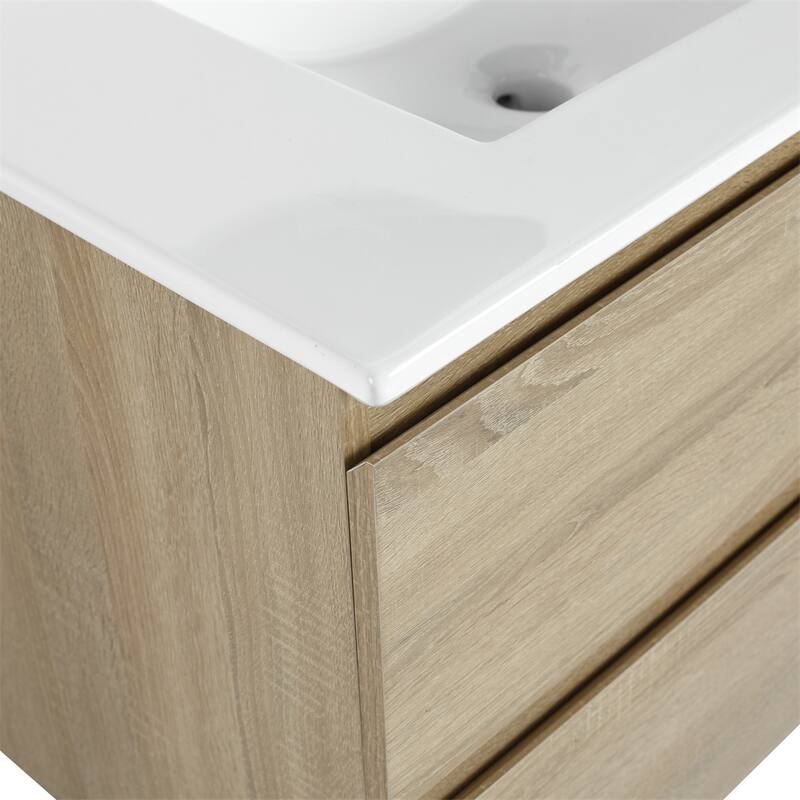 30" Wall-Mounted Bathroom Vanity w/Ceramic Sink,2-Soft Close Drawers