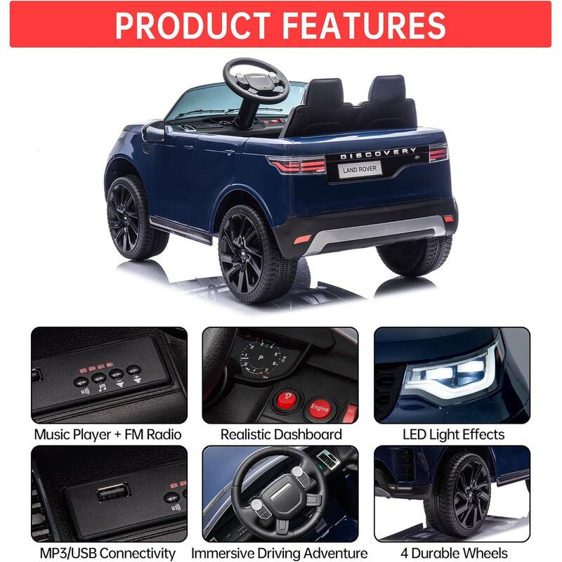 12V Kids Ride On Car,Licensed Land Rover Style, 4.5Ah Battery, 2 Motors, 3 Speed Modes, Safety Features