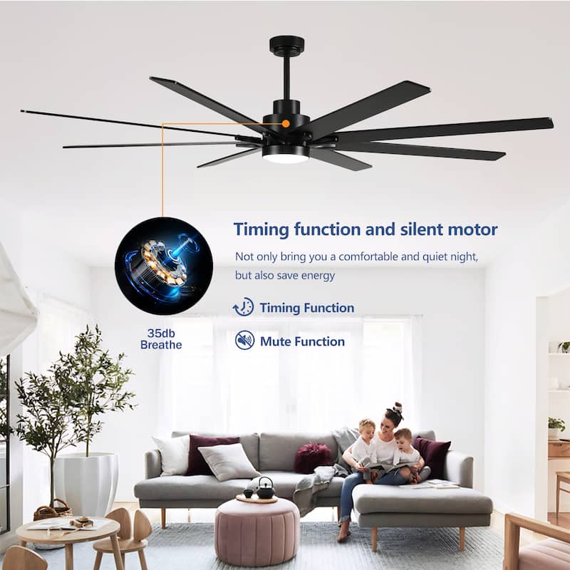 84 Inch 8 PCS Plywood Reversible Blades Ceiling Fan With Light Kit 3 Color Dimmable LED, DC 6 Speed