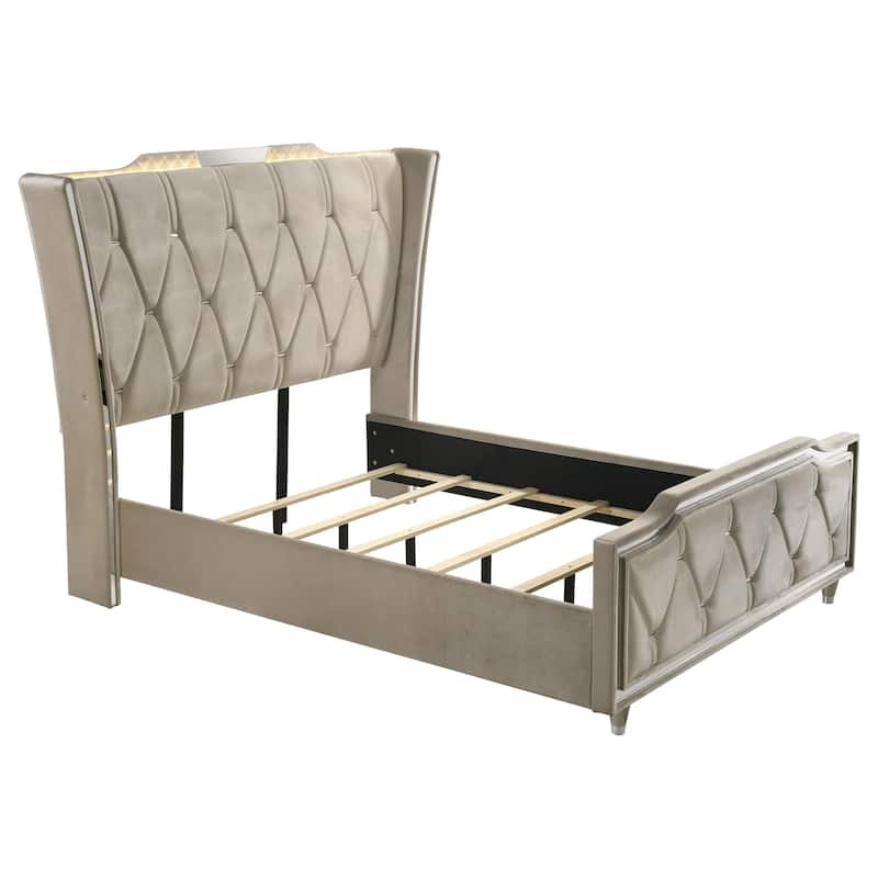 Lorient LED Upholstered Wingback Bed Ivory and Camel