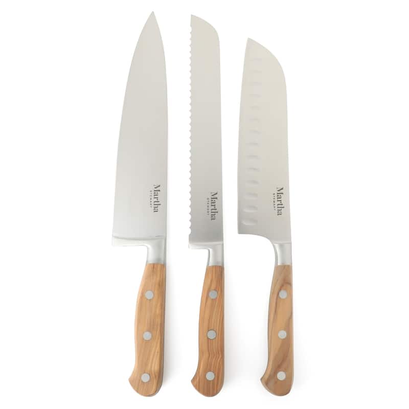 Martha Stewart 15 Piece Austenwood German Stainless Steel Cutlery Knife Block Set W/ Italian Olive Wood Forged Handle