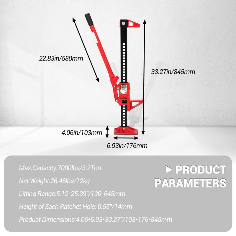 Farm Jack with Base & Hook, 7000 lbs Capacity, Heavy-Duty High Lift Jack for Off-Road, Tractor, Truck, and SUV Lifting