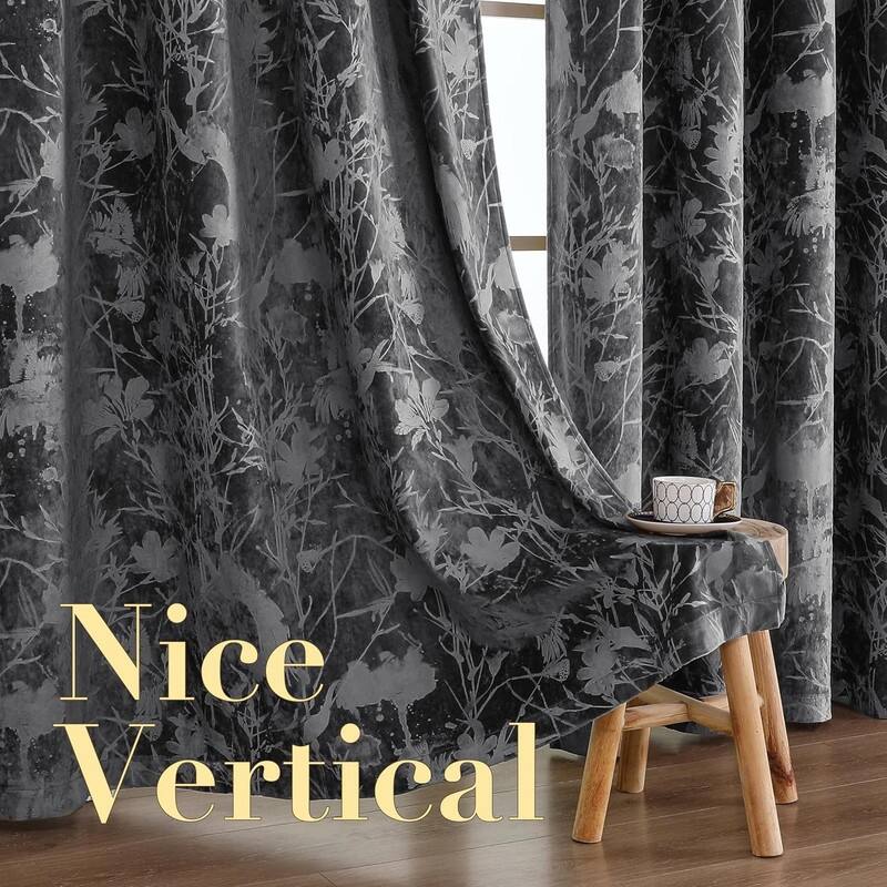 Bedroom Thermal Insulating Birds and Lotus Floral Pattern Curtains 96 Inches