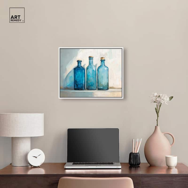 Three Blue Bottles Canvas by Art Remedy