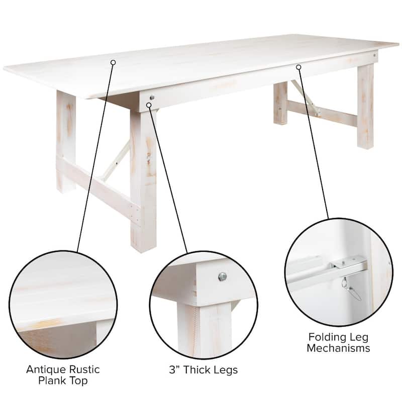 Rustic Farm Solid Pine Folding Dining Table - 108"D x 40"W x 30"H