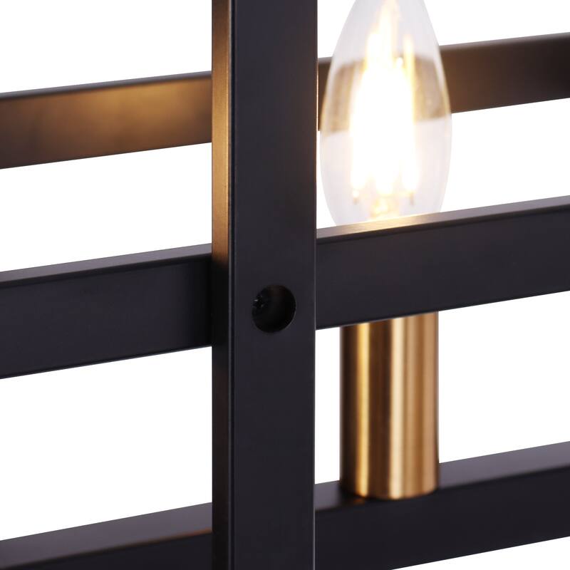 Modern 5-Light Linear Chandelier Candle Kitchen Island Lights - Black&Brass - 36.7"Wx7"Dx14.7"H