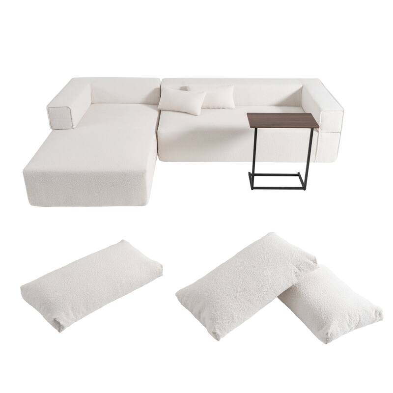 Modular Sectional Sofa with Side Table, Upholstered Cloud Sofa with L-Shaped Chaise Lounge, Full-Compressed Deep Seat Sofa