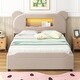 preview thumbnail 11 of 14, Playful Full Bed with LED Upholstered Cartoon Ears Headboard, USB, and Storage Drawers
